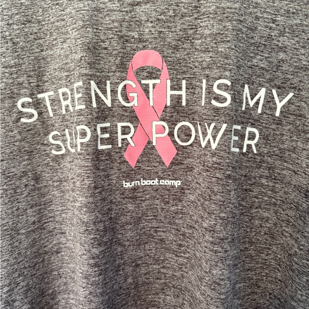 Strength Is My Super Power Gray Muscle Tee with Pink Ribbon - Picture 2 of 4